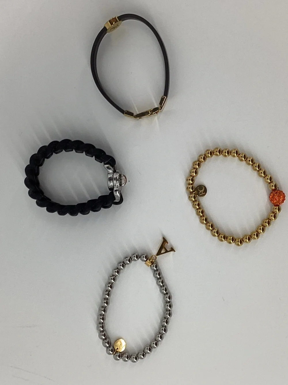 Rustic Cuff Mixed Metal and Black Bracelet Set with Gold and Orange Accents